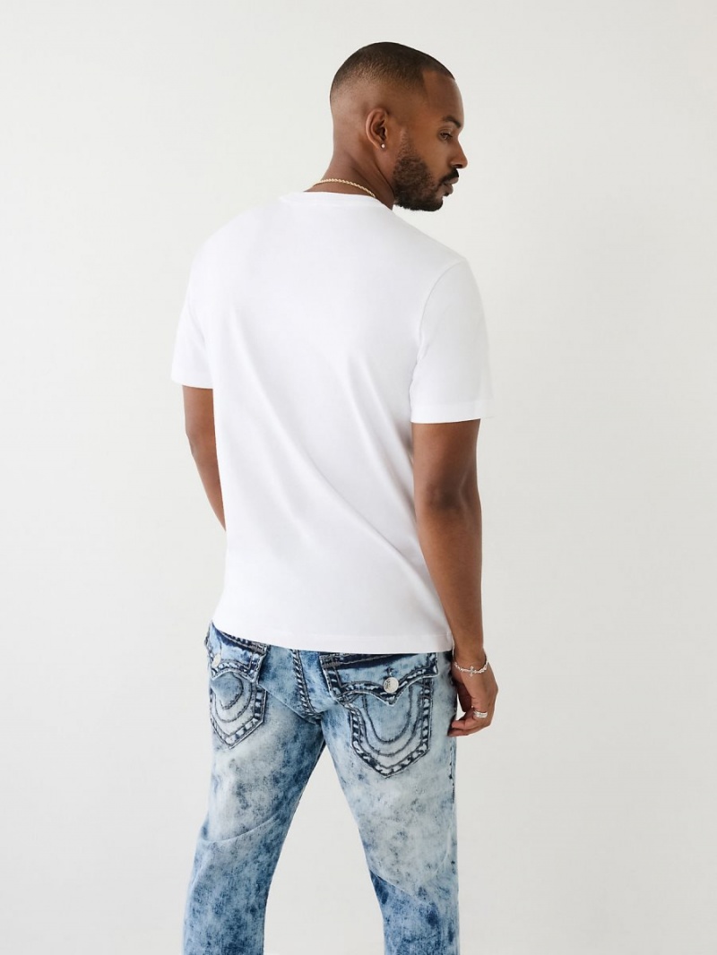 White True Religion Embossed Arch Logo T Shirts | 8763-TSYFA