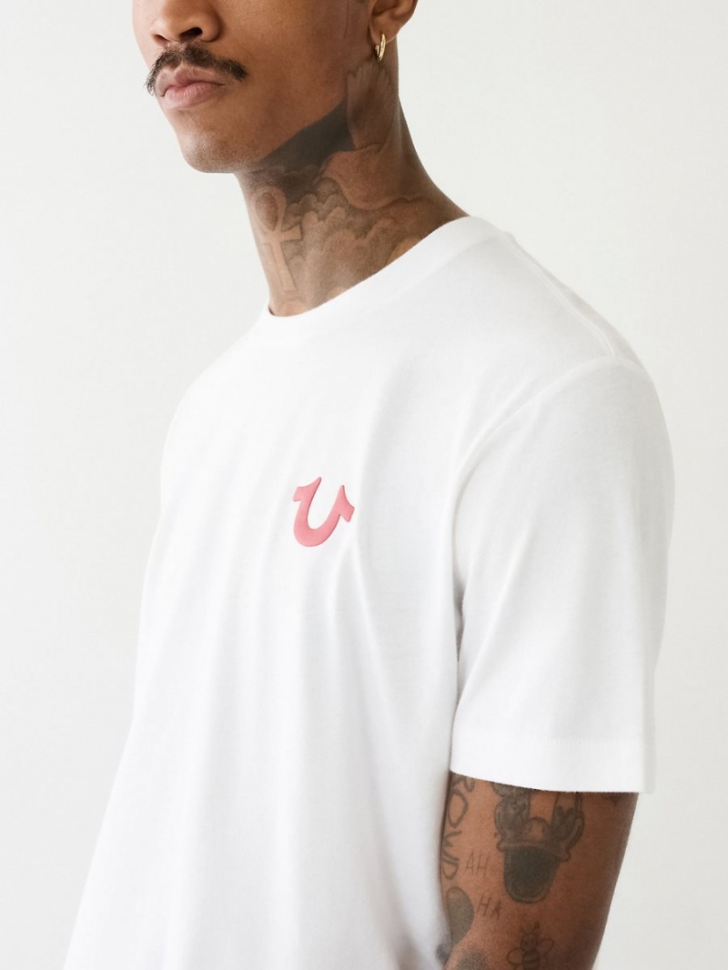 White True Religion Fashion Sense Logo T Shirts | 5204-CXVAZ