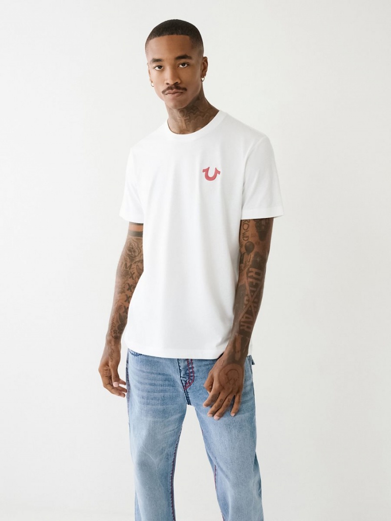 White True Religion Fashion Sense Logo T Shirts | 5204-CXVAZ