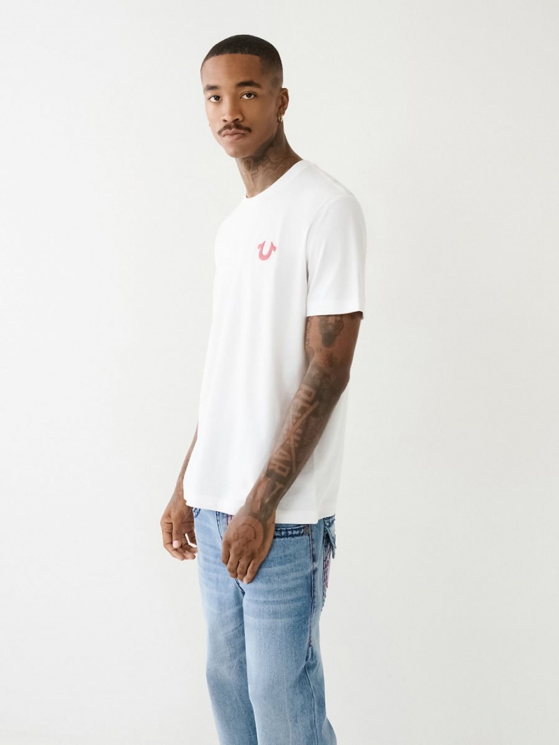 White True Religion Fashion Sense Logo T Shirts | 5204-CXVAZ