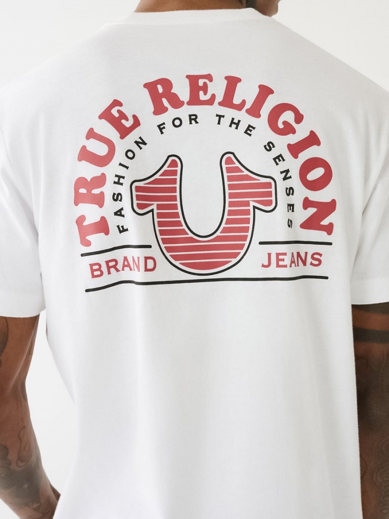 White True Religion Fashion Sense Logo T Shirts | 5204-CXVAZ