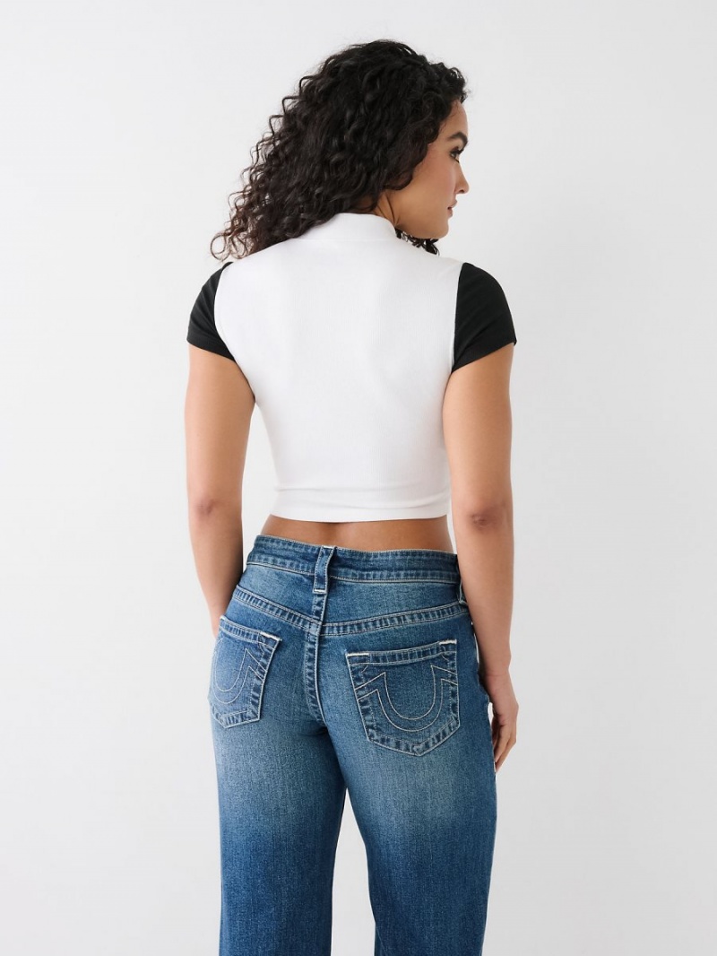 White True Religion Half Zip Crop Top | 5983-MFXJB