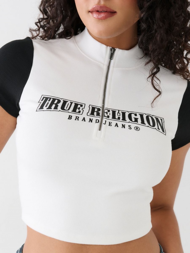 White True Religion Half Zip Crop Top | 5983-MFXJB