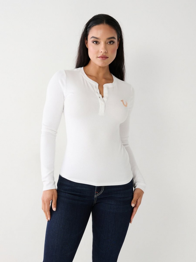 White True Religion Henley Shirts | 8294-VDLCI