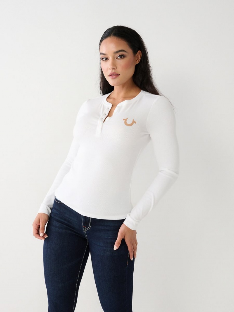 White True Religion Henley Shirts | 8294-VDLCI