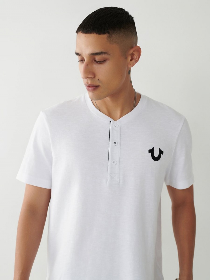 White True Religion Henley T Shirts | 9803-MBZCQ