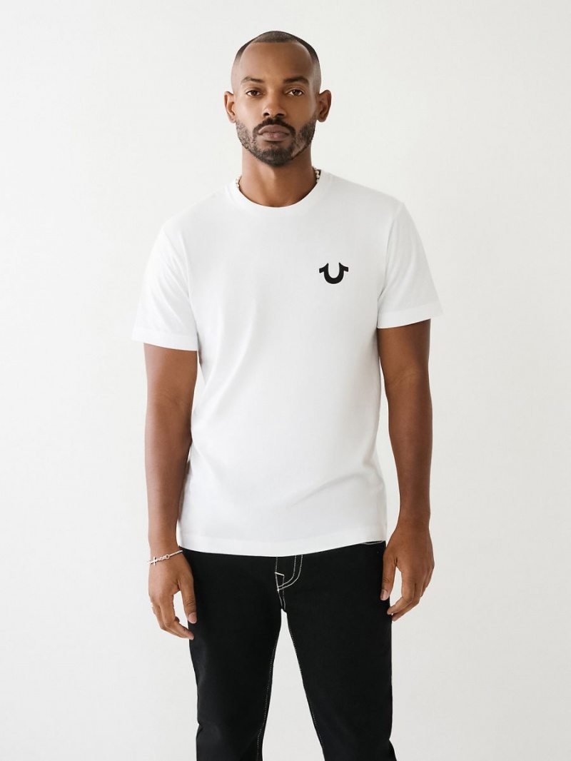 White True Religion Horseshoe Logo Crew Neck T Shirts | 7380-JTXOL