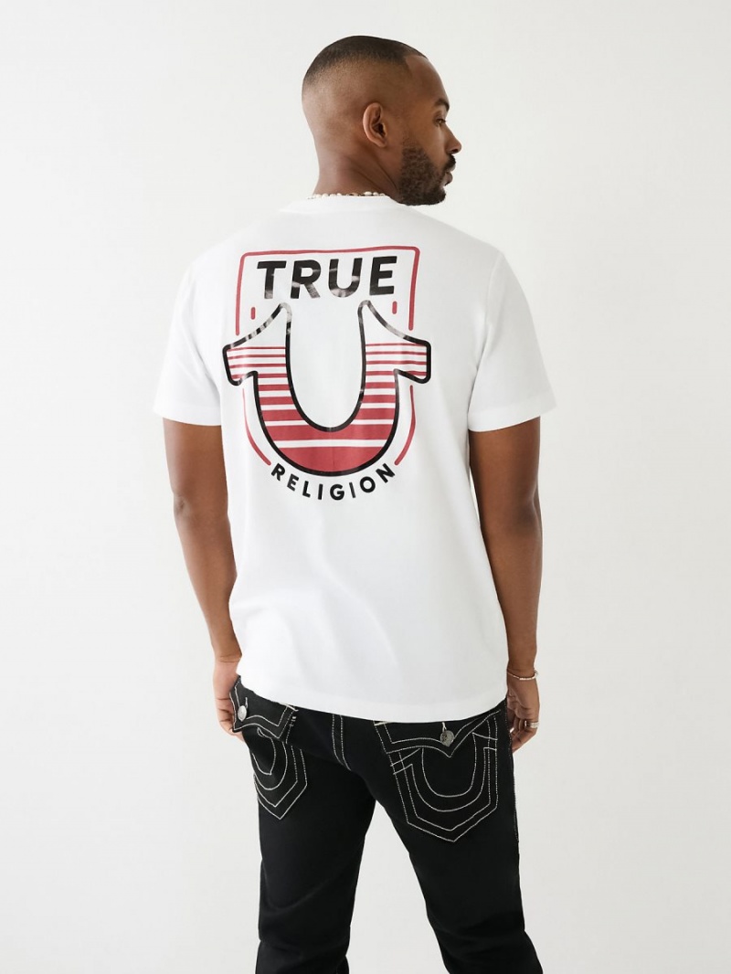 White True Religion Horseshoe Logo Crew Neck T Shirts | 7380-JTXOL