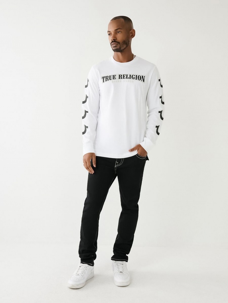 White True Religion Horseshoe Logo Long Sleeve T Shirts | 5342-LOZNV