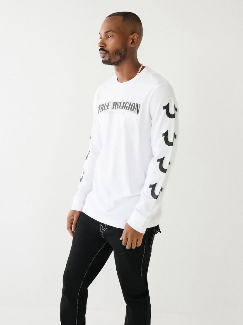 White True Religion Horseshoe Logo Long Sleeve T Shirts | 5342-LOZNV