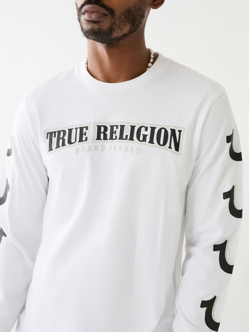 White True Religion Horseshoe Logo Long Sleeve T Shirts | 5342-LOZNV