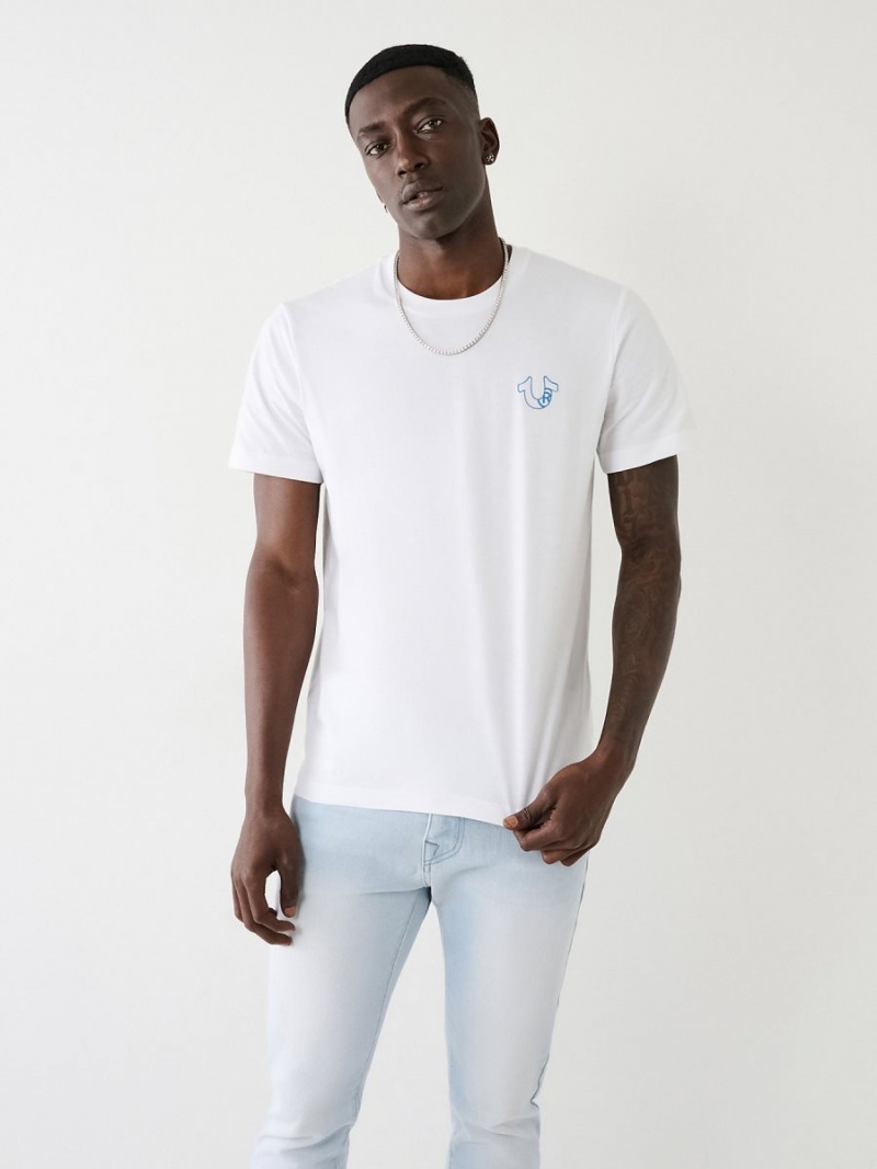 White True Religion Horseshoe Logo T Shirts | 2301-WGZLB