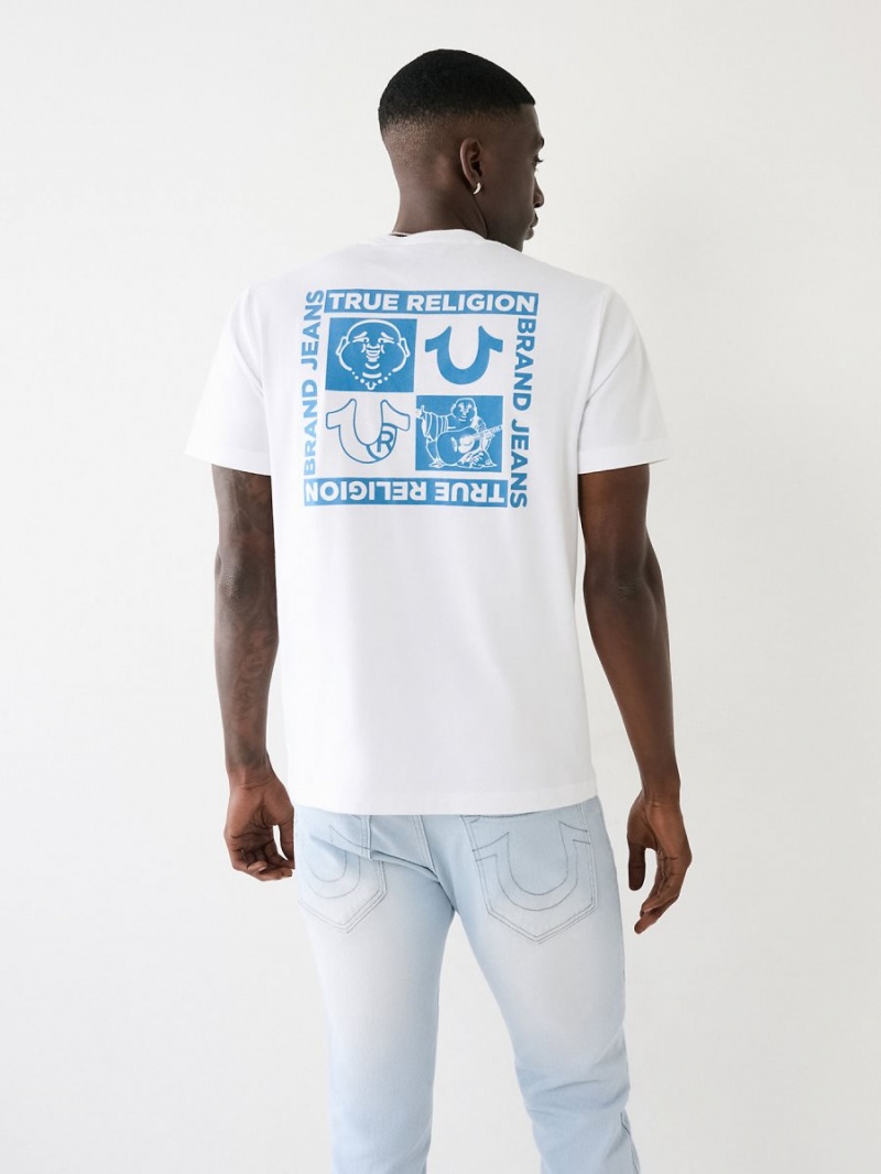 White True Religion Horseshoe Logo T Shirts | 2301-WGZLB