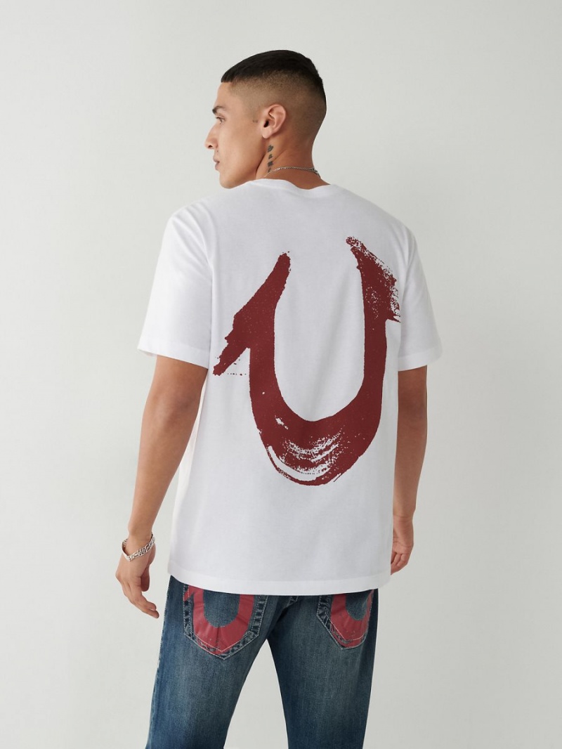 White True Religion Horseshoe Relaxed T Shirts | 2480-QYABI