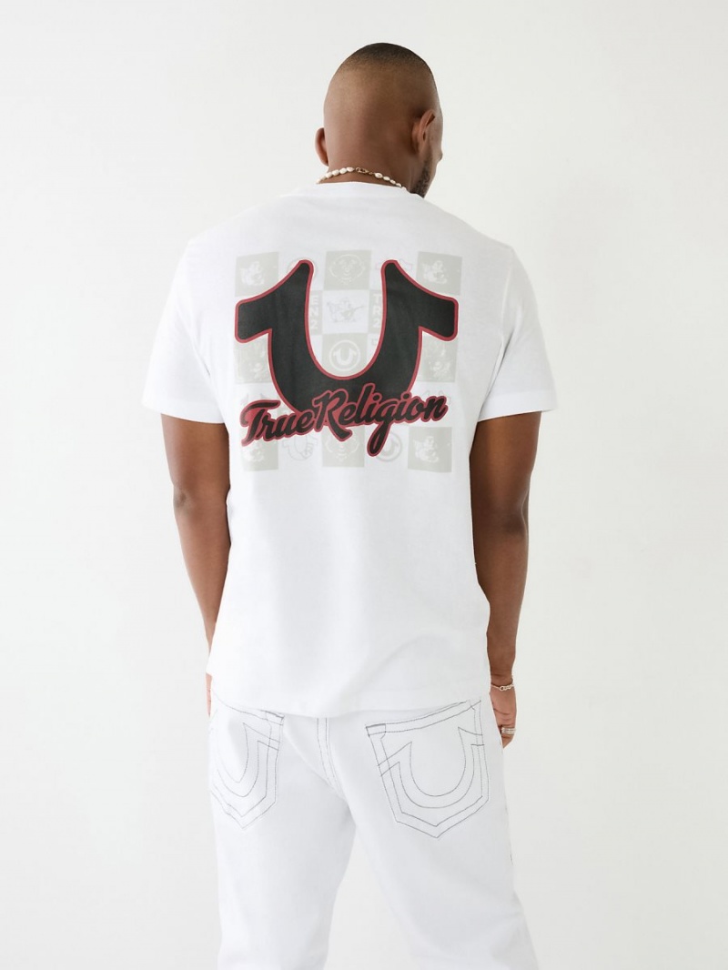 White True Religion Hs Grid Crew T Shirts | 1850-SDKZV