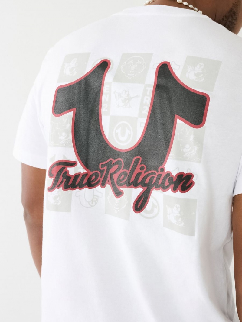 White True Religion Hs Grid Crew T Shirts | 1850-SDKZV