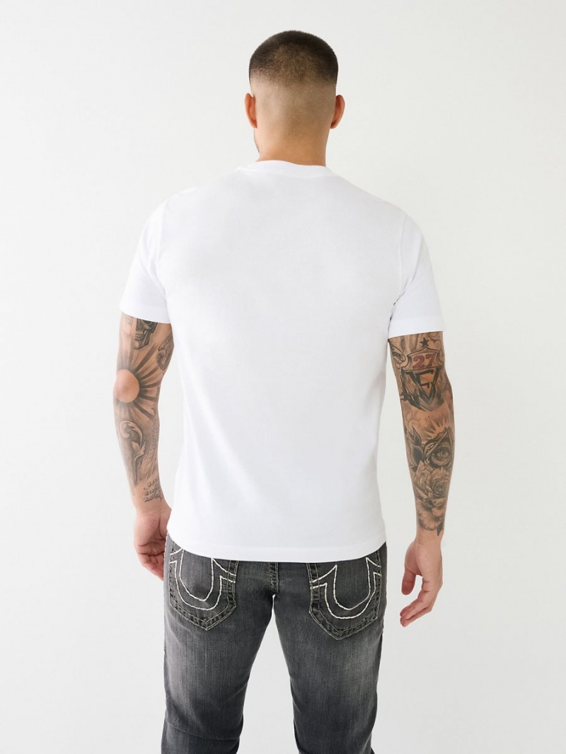 White True Religion Lined Logo T Shirts | 6319-KSNIO