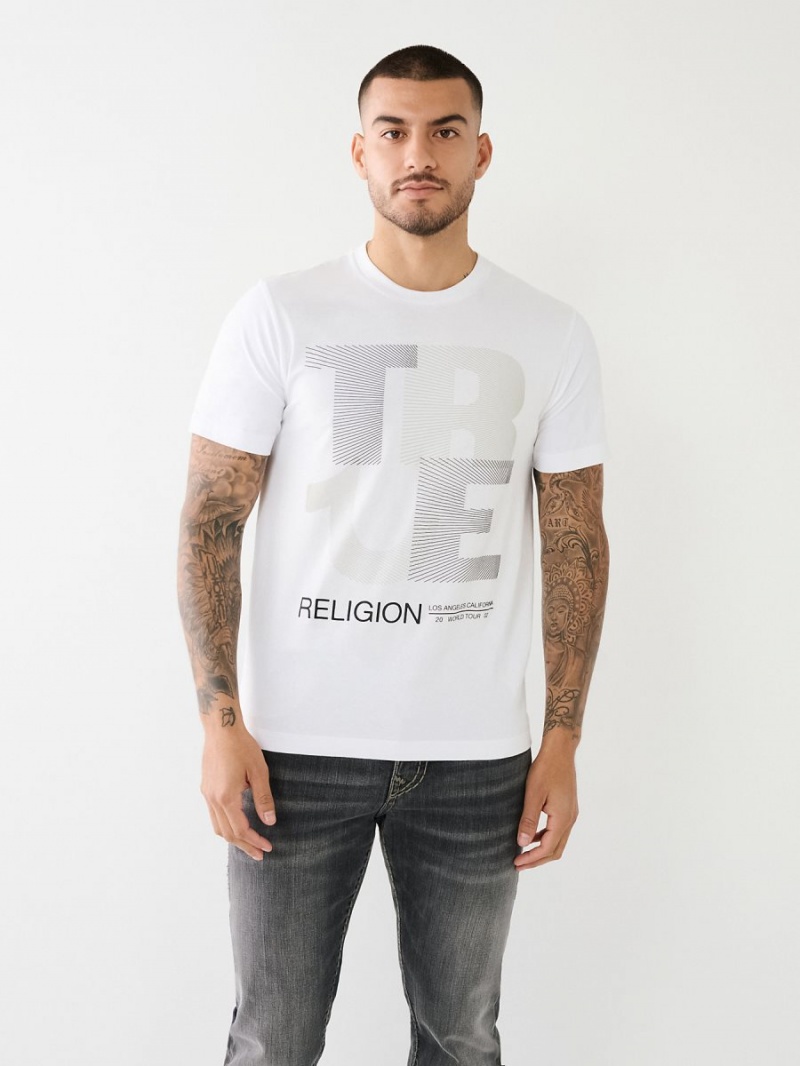 White True Religion Lined Logo T Shirts | 6319-KSNIO