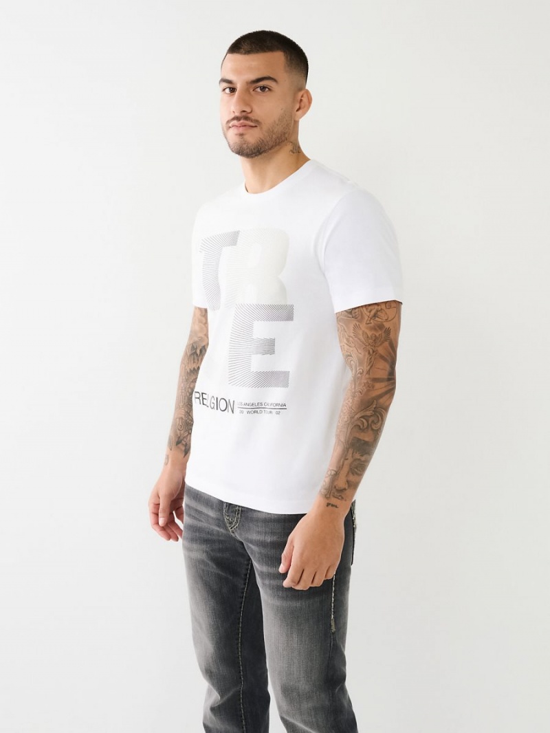 White True Religion Lined Logo T Shirts | 6319-KSNIO