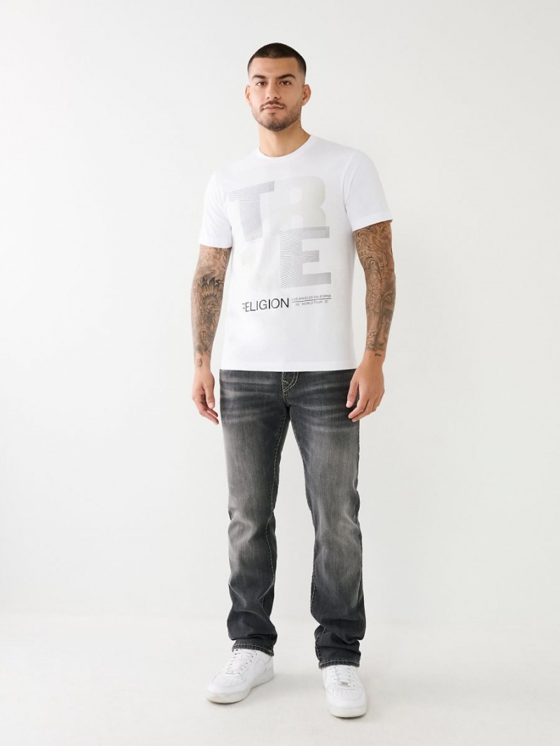 White True Religion Lined Logo T Shirts | 6319-KSNIO