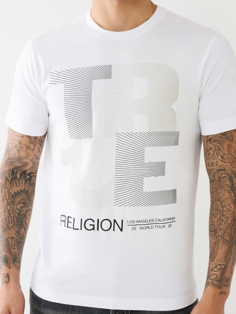 White True Religion Lined Logo T Shirts | 6319-KSNIO