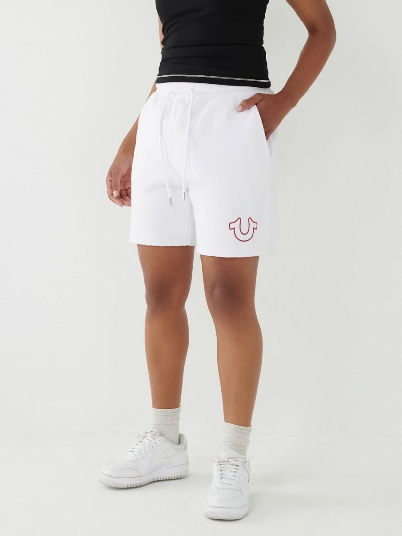 White True Religion Logo Gym Shorts | 7269-NTGXL