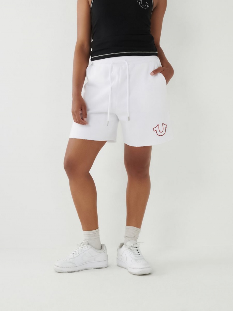 White True Religion Logo Gym Shorts | 7269-NTGXL