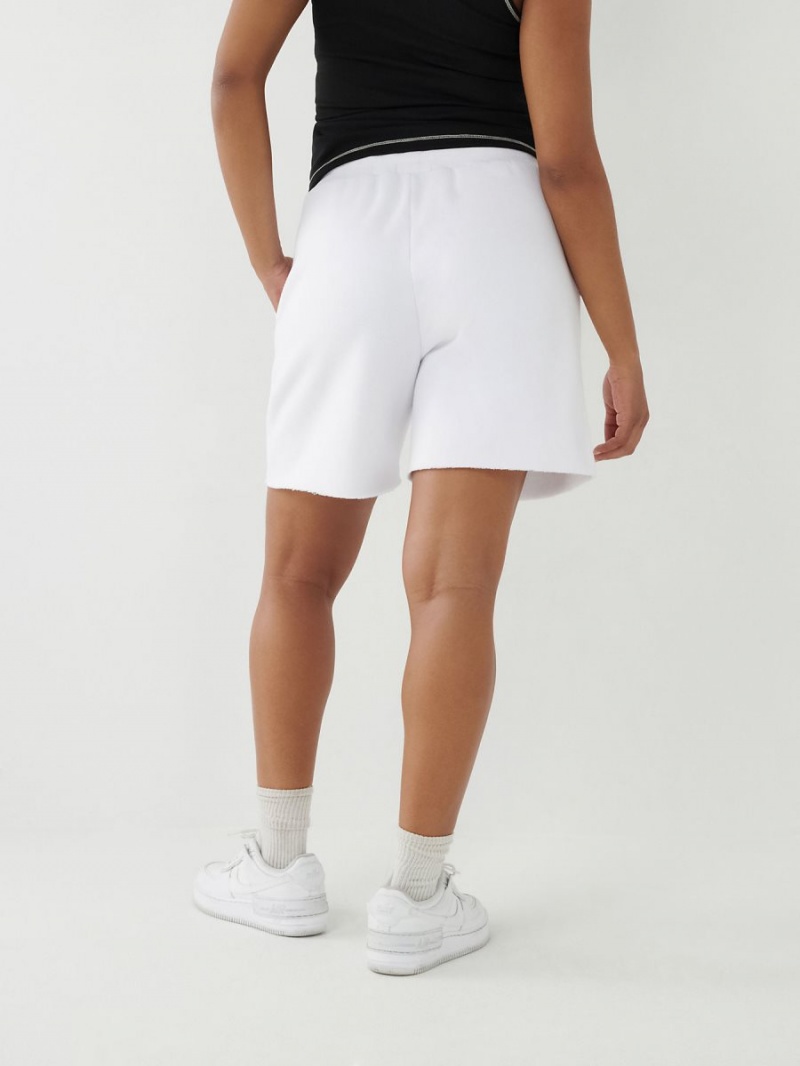 White True Religion Logo Gym Shorts | 7269-NTGXL