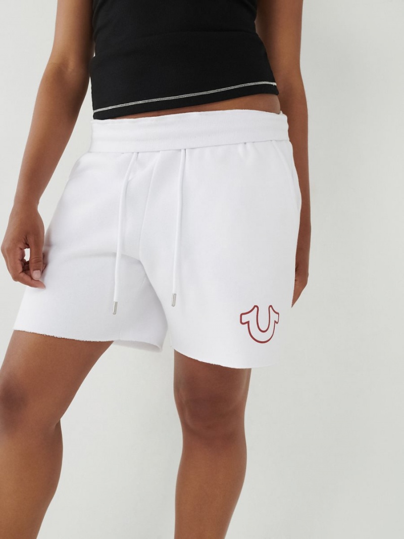 White True Religion Logo Gym Shorts | 7269-NTGXL