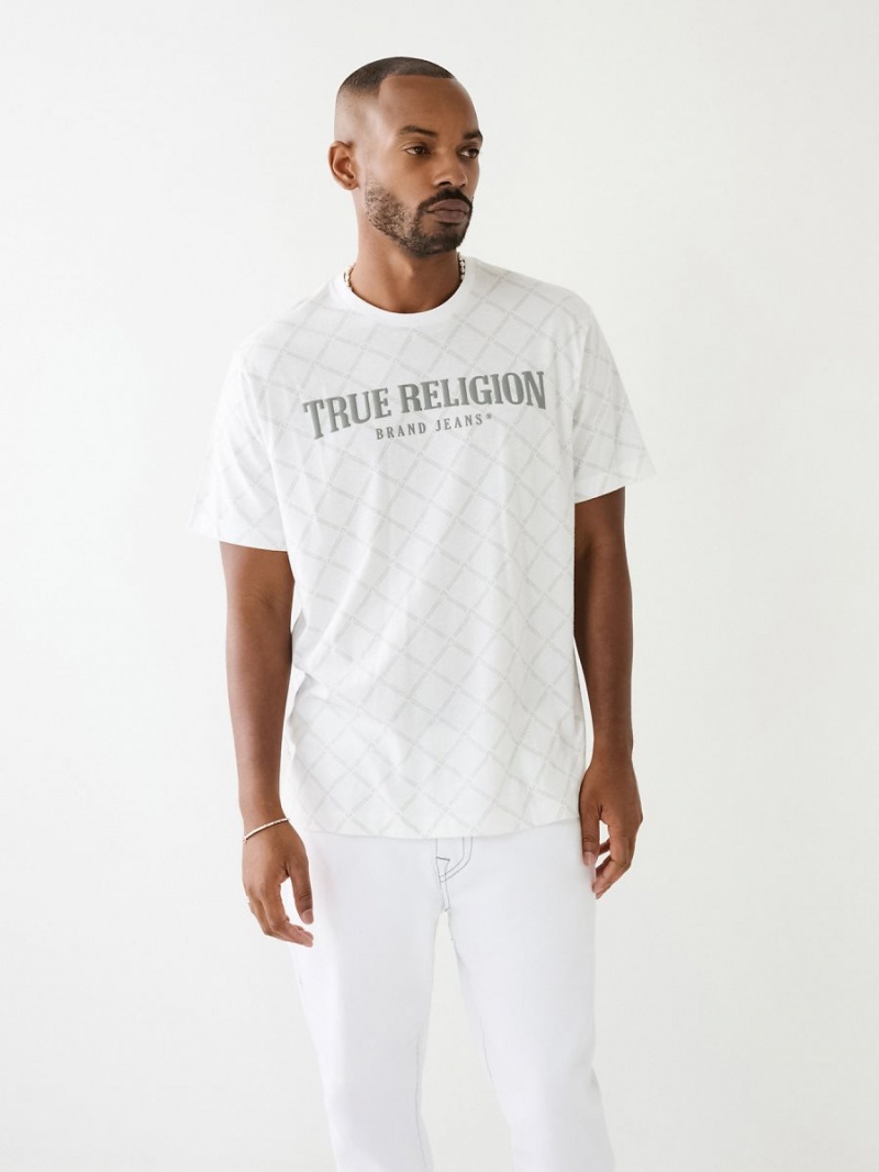 White True Religion Logo Monogram T Shirts | 7621-FHIWR