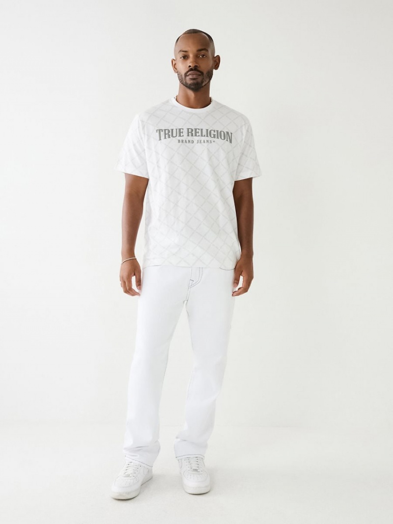 White True Religion Logo Monogram T Shirts | 7621-FHIWR