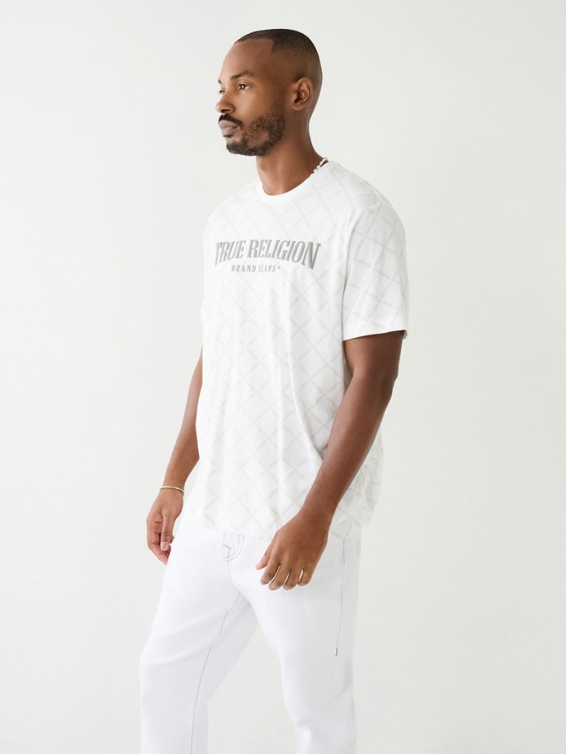 White True Religion Logo Monogram T Shirts | 7621-FHIWR