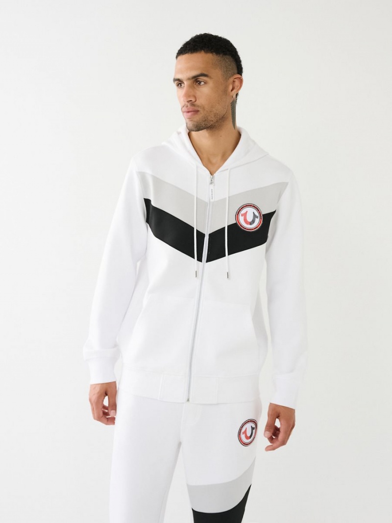 White True Religion Logo Patch Zip Hoodie | 3967-ZYJIE