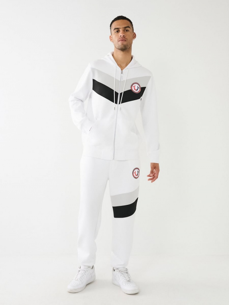 White True Religion Logo Patch Zip Hoodie | 3967-ZYJIE