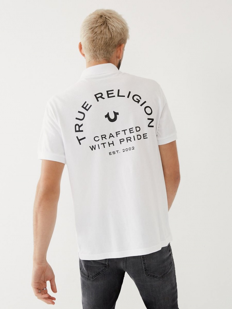 White True Religion Logo Polo Shirts | 5426-TAQKL