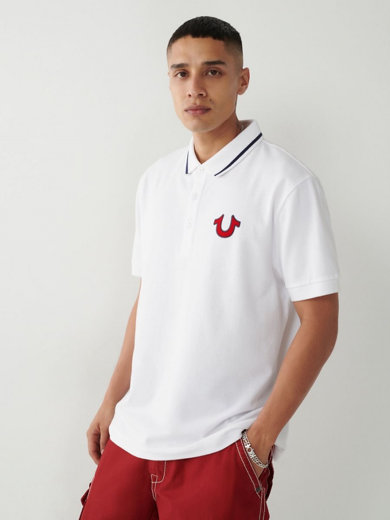 White True Religion Logo Polo Shirts | 6419-FBMOT