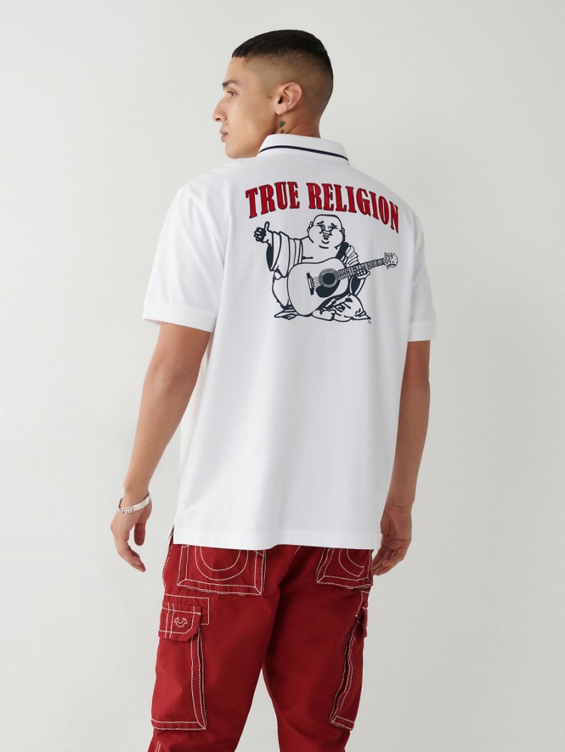 White True Religion Logo Polo Shirts | 6419-FBMOT