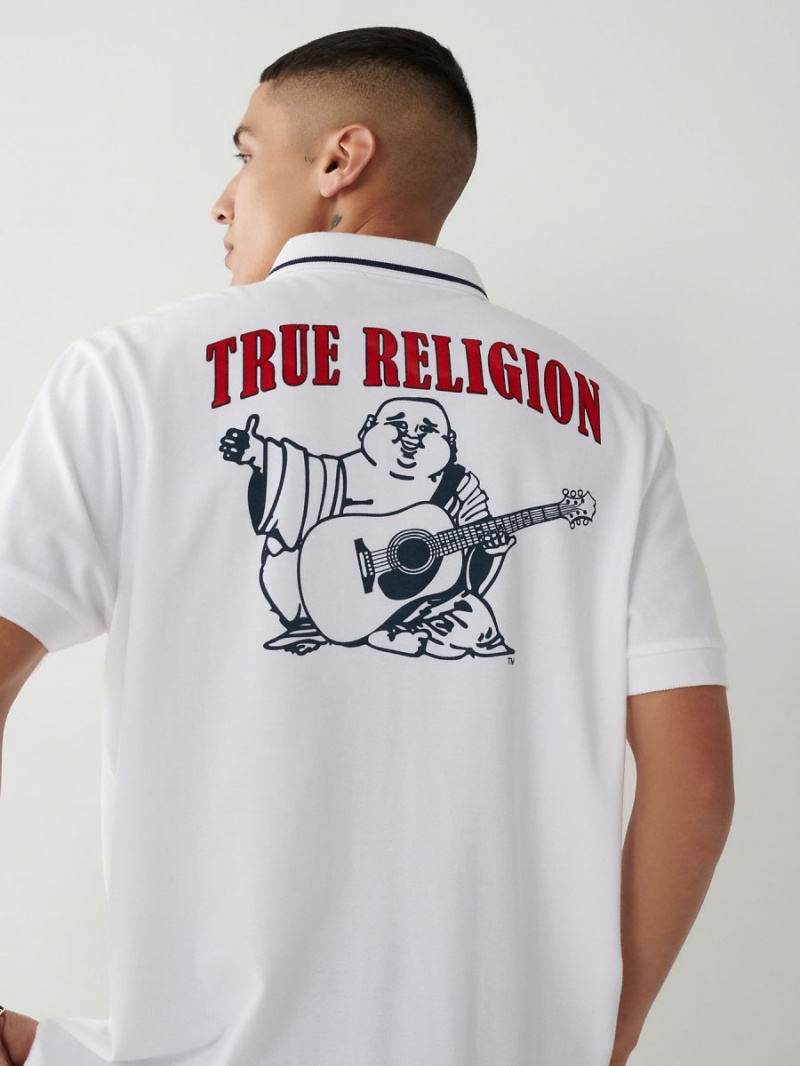 White True Religion Logo Polo Shirts | 6419-FBMOT