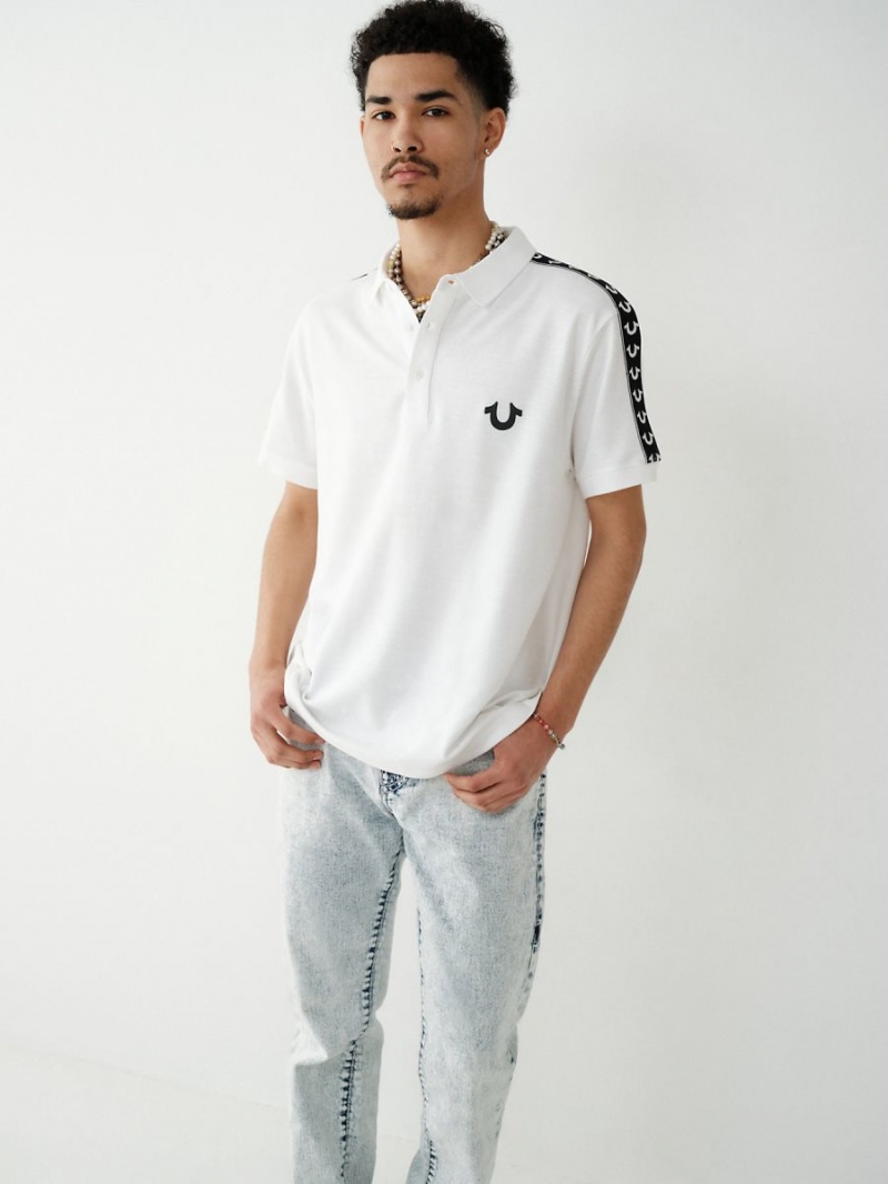 White True Religion Logo Polo Shirts | 9513-UMZRA