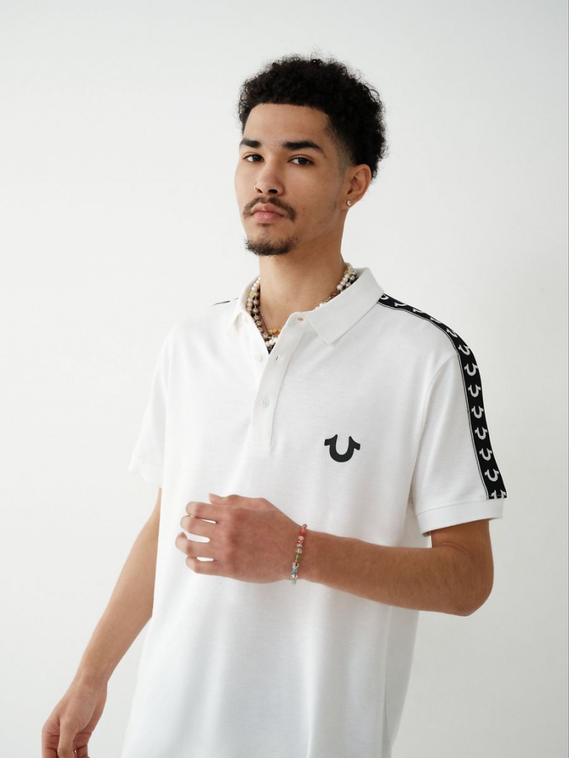 White True Religion Logo Polo Shirts | 9513-UMZRA