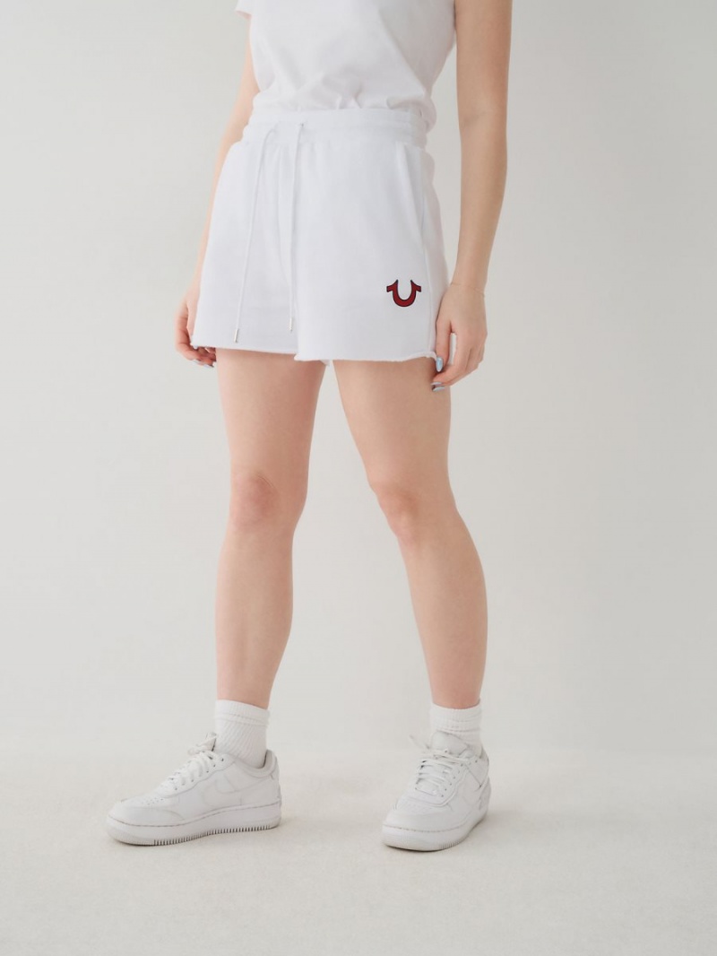 White True Religion Logo Sweat Shorts | 0591-OGPSX