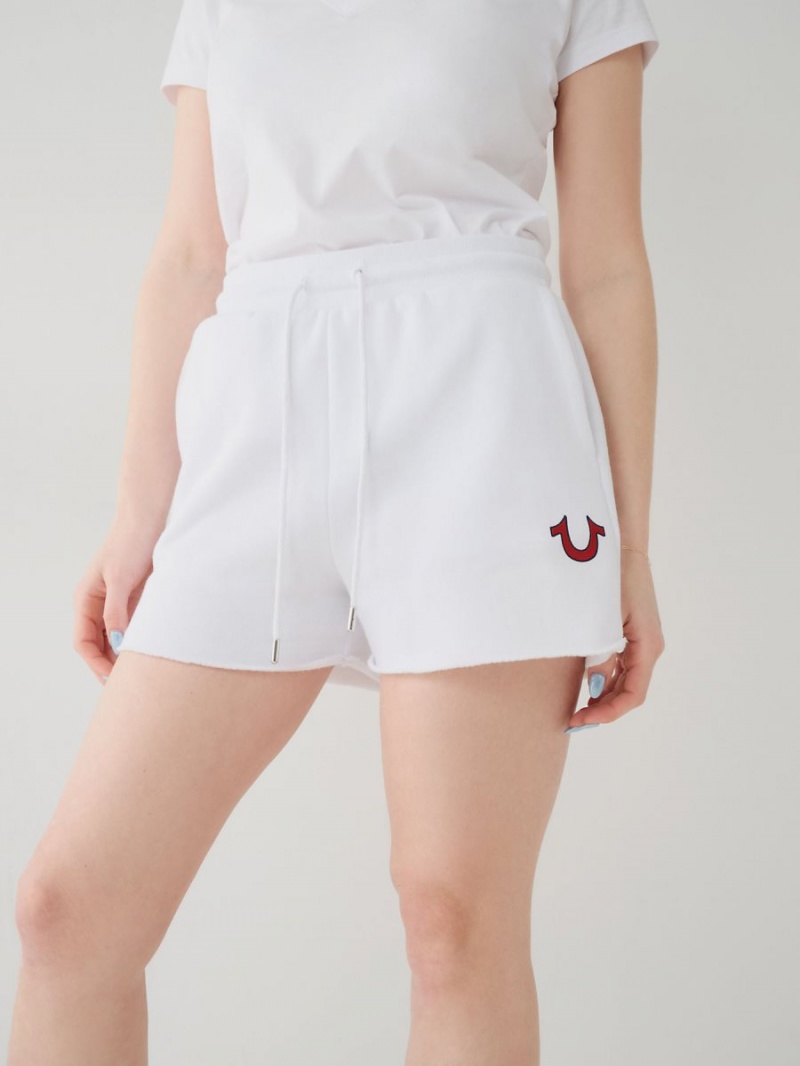 White True Religion Logo Sweat Shorts | 0591-OGPSX