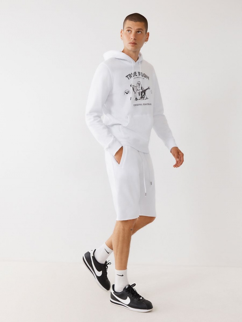 White True Religion Logo Sweat Shorts | 4905-UKNQD