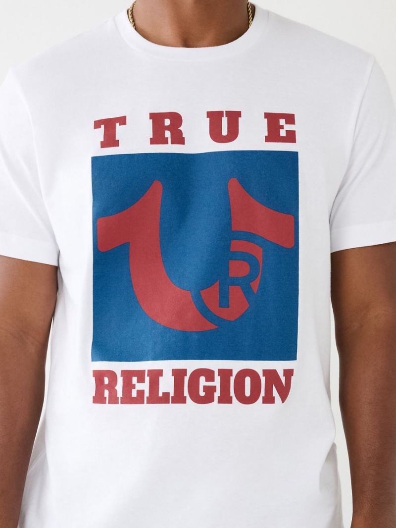 White True Religion Logo T Shirts | 2754-YREHZ