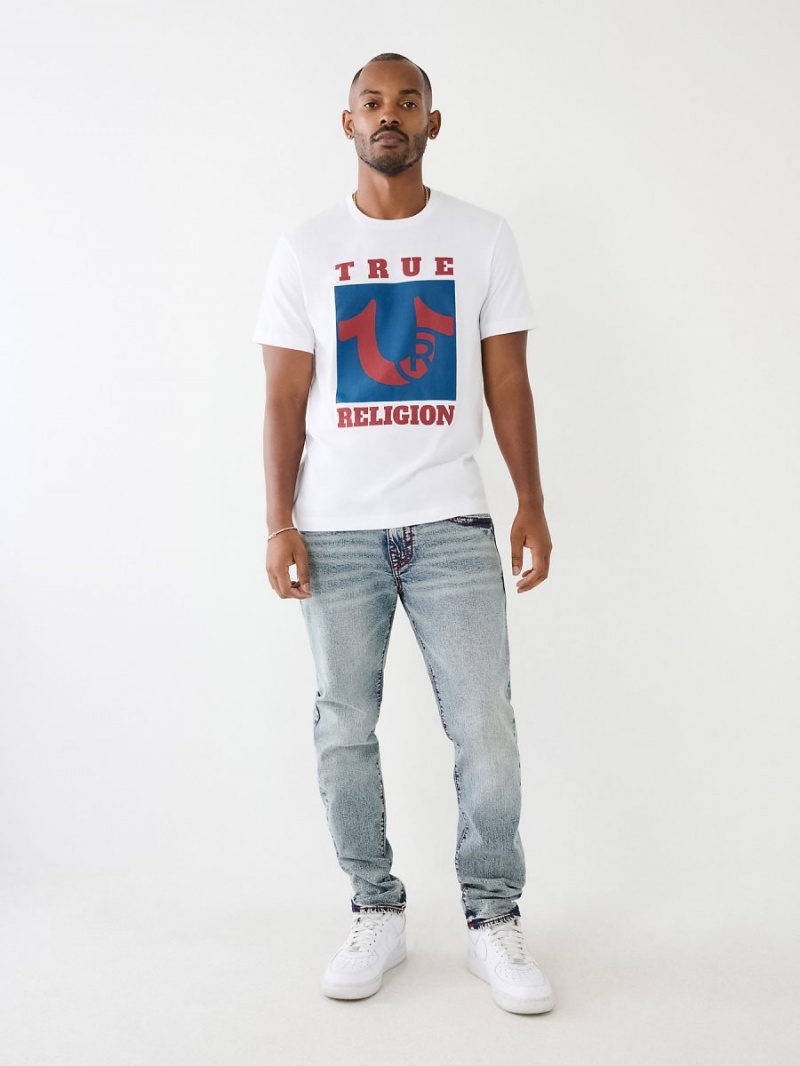 White True Religion Logo T Shirts | 2754-YREHZ