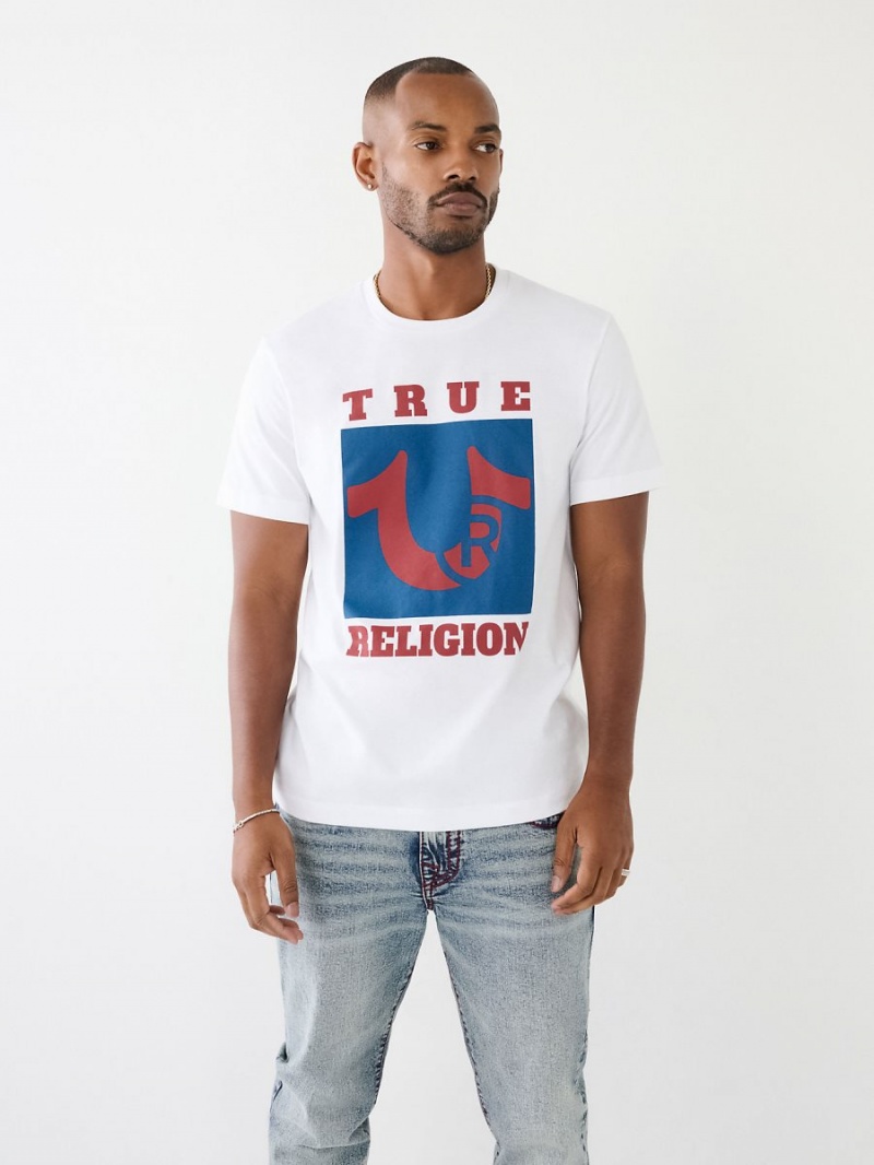 White True Religion Logo T Shirts | 2754-YREHZ