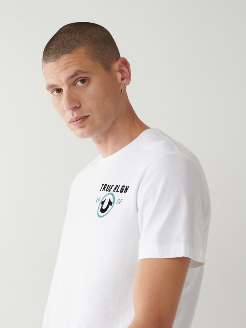 White True Religion Logo T Shirts | 2916-AIFJO