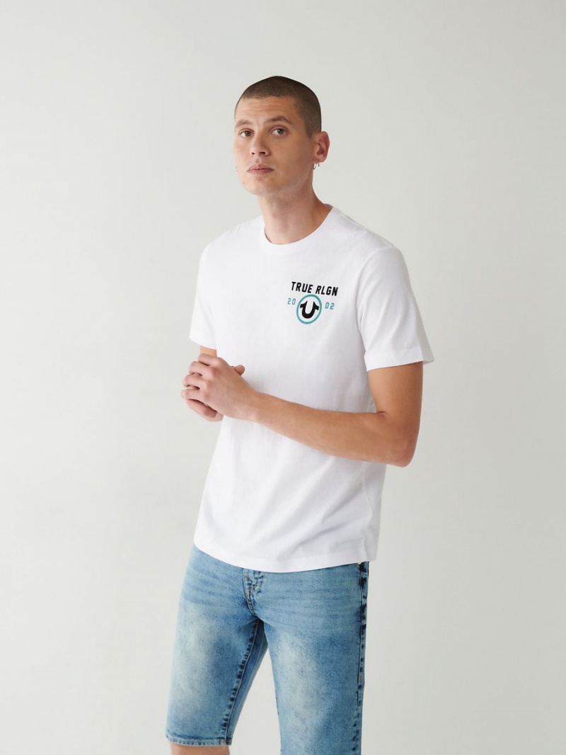 White True Religion Logo T Shirts | 2916-AIFJO