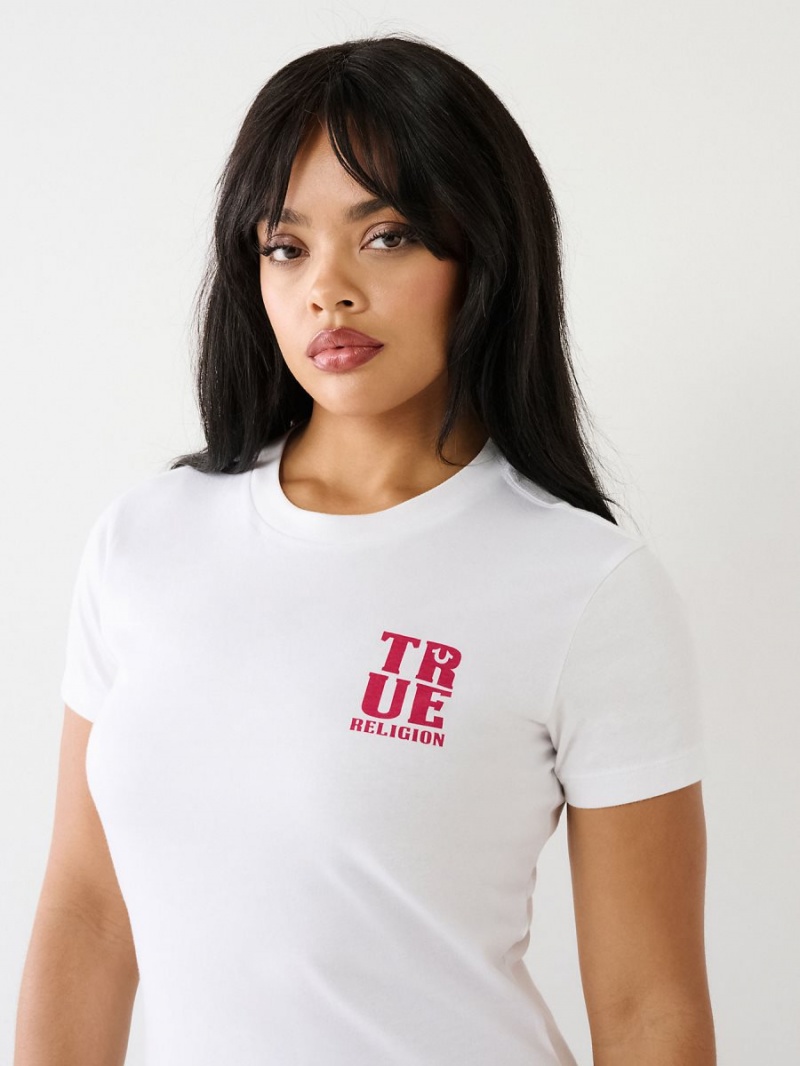 White True Religion Logo T Shirts | 4657-XVWBK