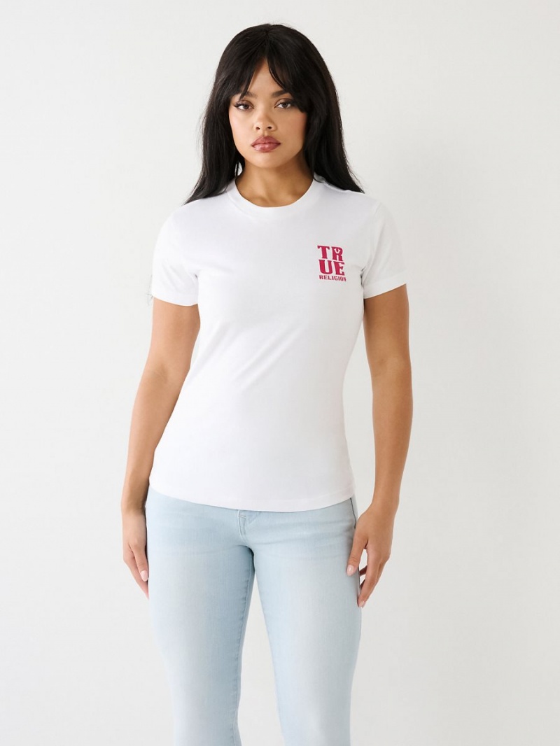 White True Religion Logo T Shirts | 4657-XVWBK